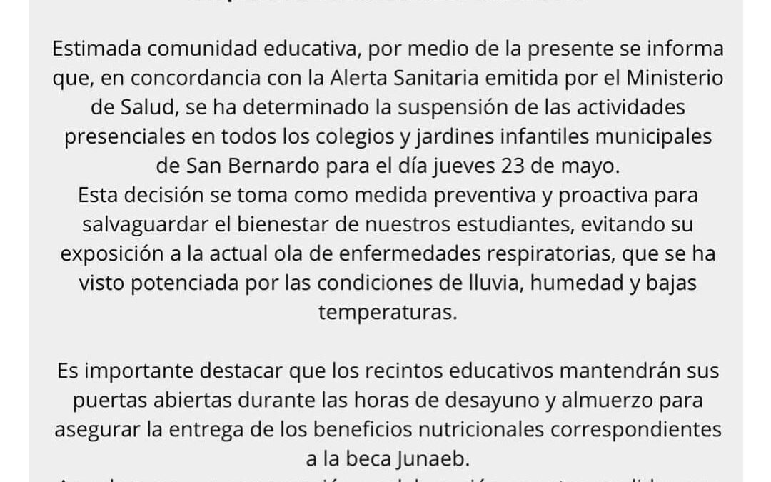 Suspensión de clases 23 de mayo